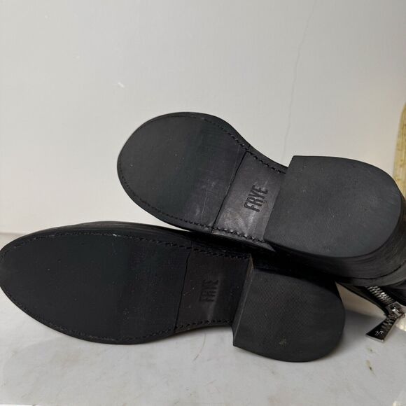 Frye Demi Zip Black Leather Short Boots Biker Moto Gothic Made in Mexico Size 7 - Picture 11 of 11